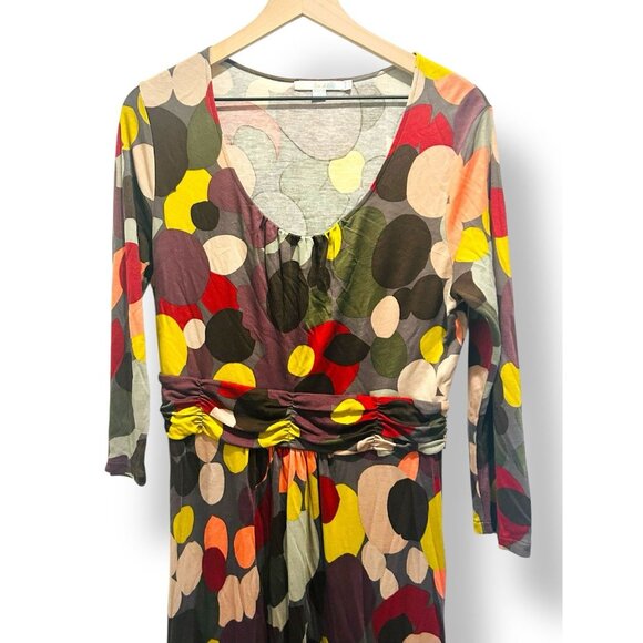 Boden Circle Print Womens Dress Sz 12 Ruched Waist 3/4 Sleeve Retro Mod Boho Art - Picture 3 of 14